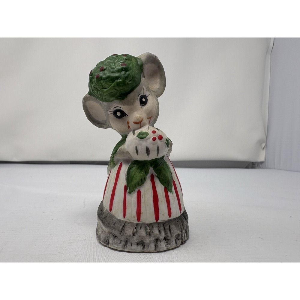 Vintage Critter Bells Christmas Mouse Jasco Bisque Porcelain 1980's Nostalgia